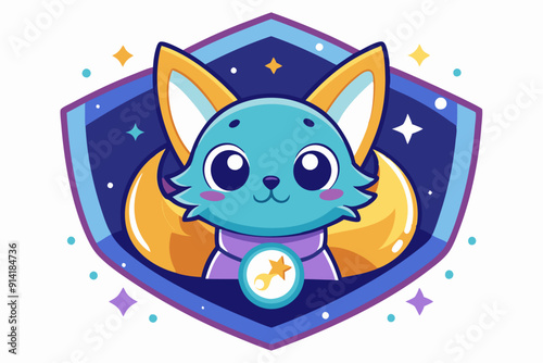 Cute Blue Cat with Golden Ears in a Night Sky Shield