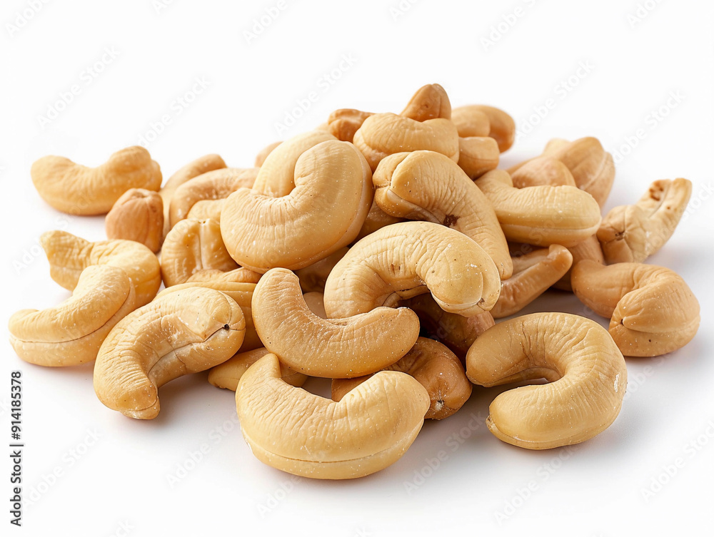 Cashew Nuts Arranged Neatly on White Background With Natural Light and Detail Cashew Nuts Arranged Neatly on White Background With Natural Light and Detail