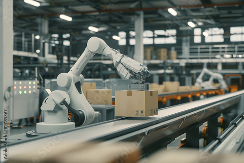 Wallpaper Mural A robotic arm on a factory packaging line Torontodigital.ca
