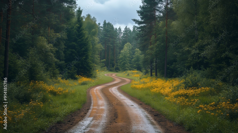 A tranquil illustration of a winding pathway through an enchanted forest. A tranquil illustration of a winding pathway through an enchanted forest.