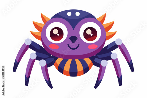 Cartoon Illustration of a Friendly Purple Spider with Orange Stripes and Spikes