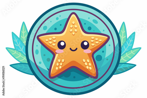 Cute Cartoon Starfish with Smiling Face and Blue Background