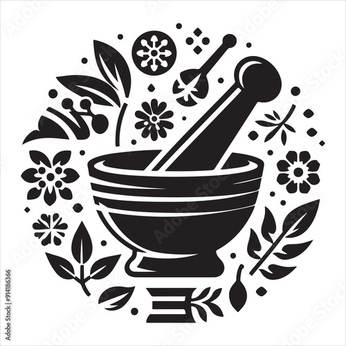 Minimal Mortar and pestle icon symbol flat illustration