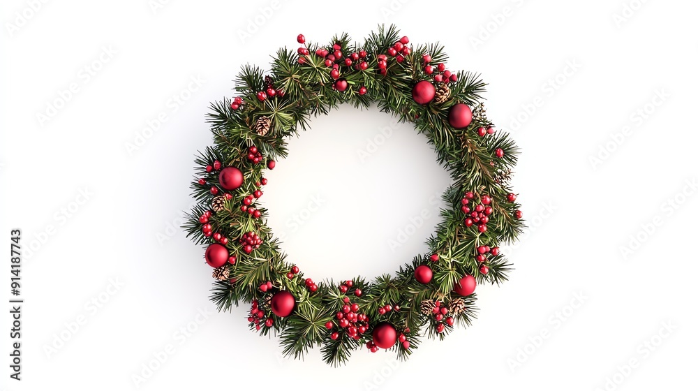 Classic Christmas wreath with red ornaments and berries. Classic Christmas wreath with red ornaments and berries.