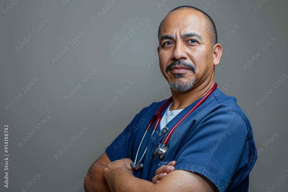 Portrait of a middle aged male registered nurse