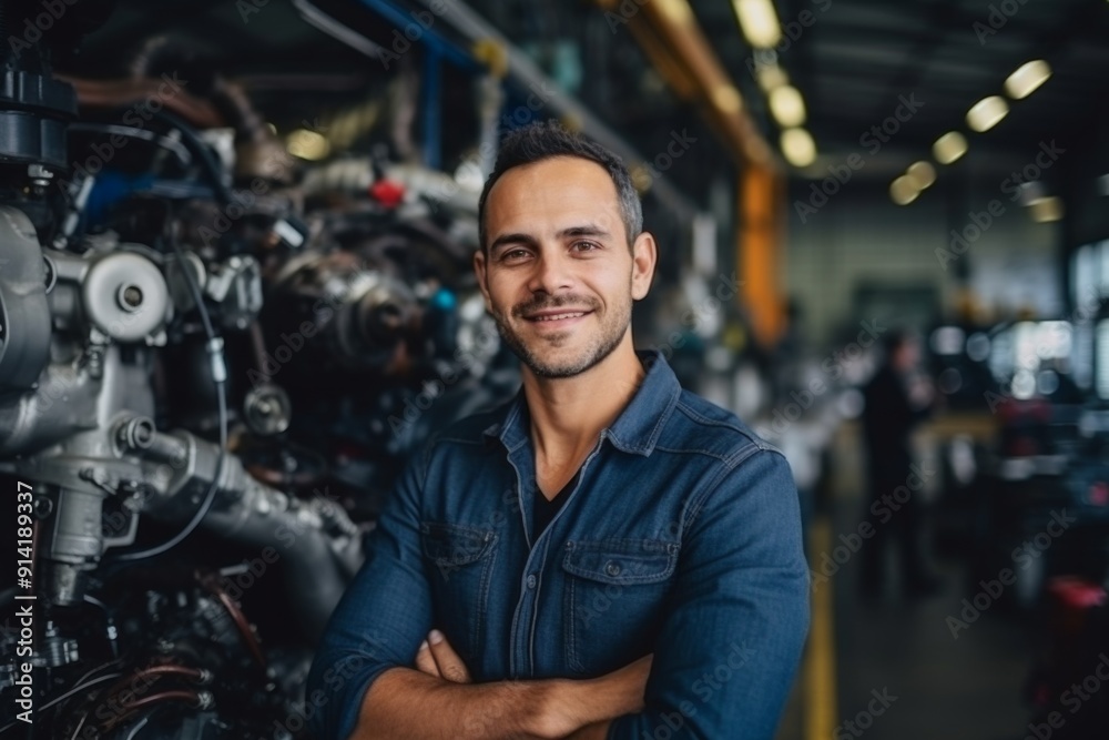 Portrait of a smiling latin male engineer in auto part factory Portrait of a smiling latin male engineer in auto part factory