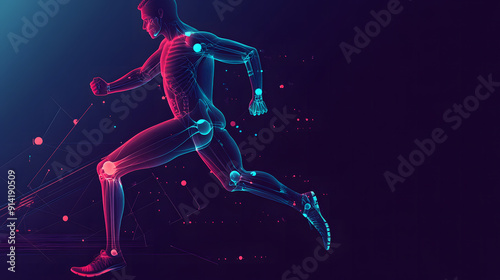 Illustration runner orthopedic x-ray interface overlay showing detailed views of bones and joints emphasizing precision and advanced medical technology