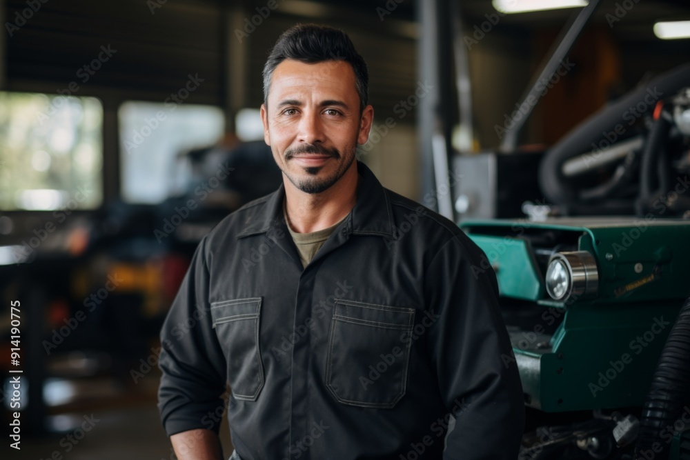Smiling portrait of a middle aged car mechanic in workshop Smiling portrait of a middle aged car mechanic in workshop