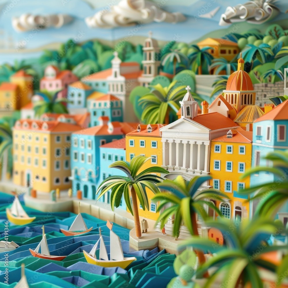 Fototapeta premium Origami Paper Illustration of Split, Croatia Embankment