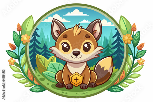 Cute Cartoon Fox Sitting in a Forest Clearing