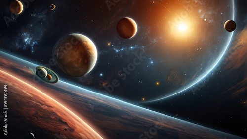 abstract fantasy colors landscape background from space with some planets and stars 