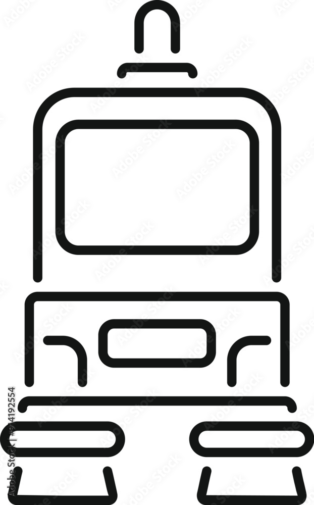 Simple black and white line art icon of a modern electric passenger express train arriving at a station Simple black and white line art icon of a modern electric passenger express train arriving at a station