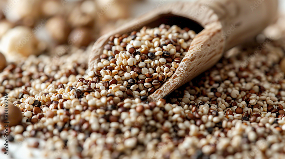 Mixed quinoa in bowl on spoon wooden
Mixed quinoa in bowl on spoon wooden