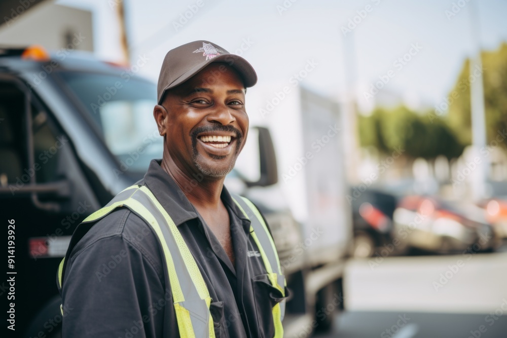 Portrait of a smiling middle aged sanitation worker