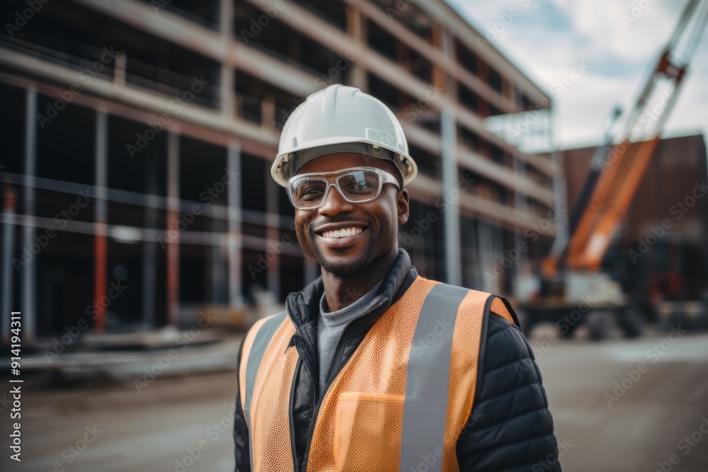 Smiling portrait of a young male African American architect on construction site Smiling portrait of a young male African American architect on construction site