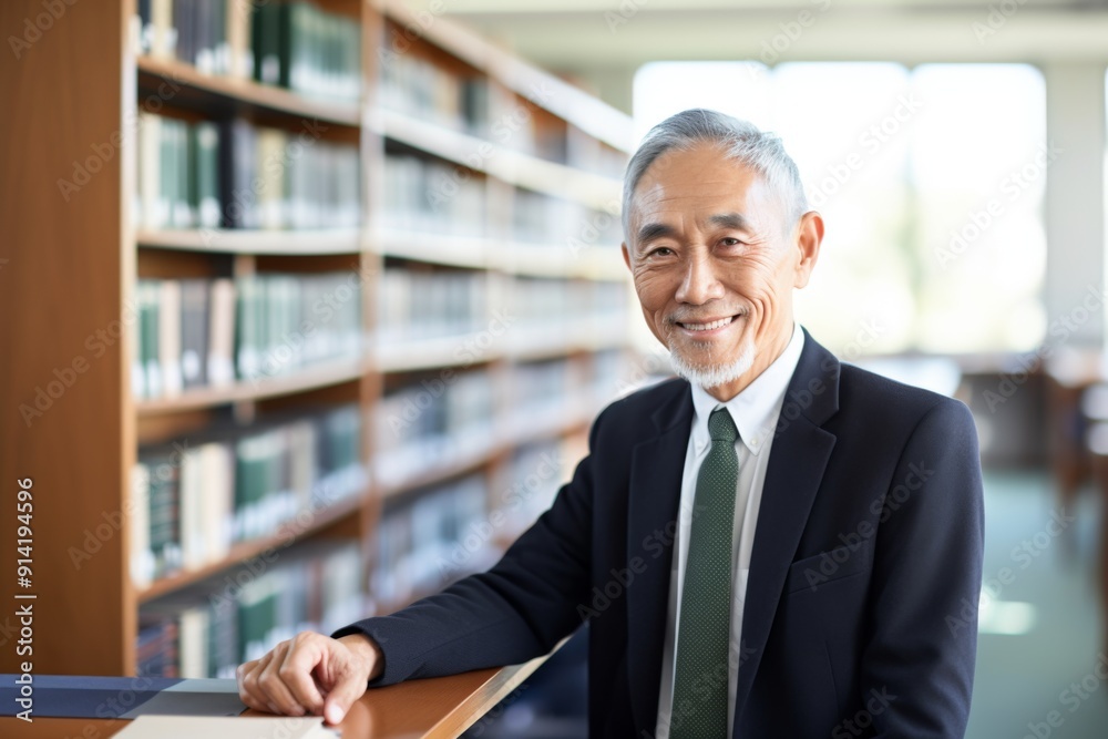 Portrait of a senior male professor in library Portrait of a senior male professor in library