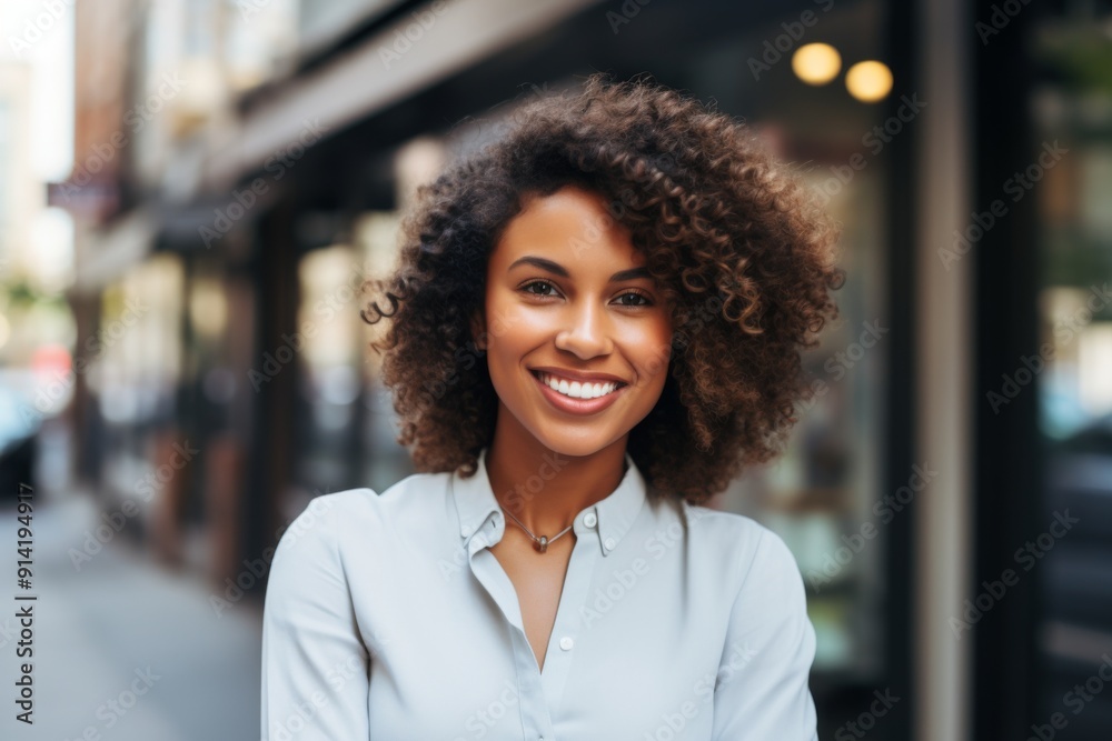 Obraz premium Smiling portrait of a young African American businesswoman
