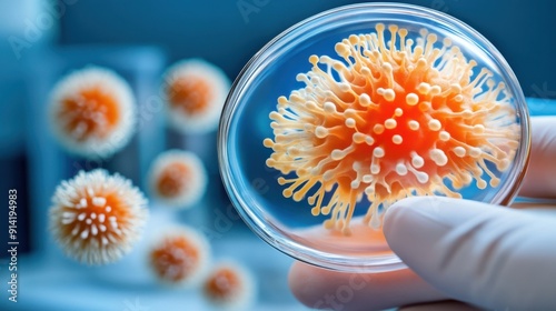 Close-up of bioengineered fungi in a petri dish photo