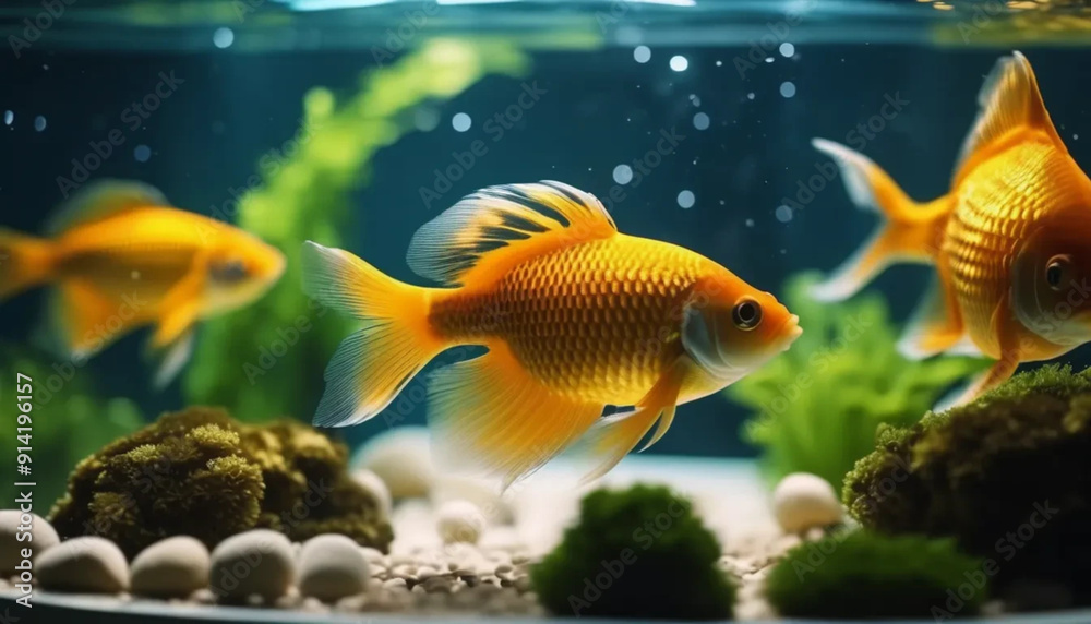 Goldfish in the aquarium. Close up Goldfish in the aquarium. Close up