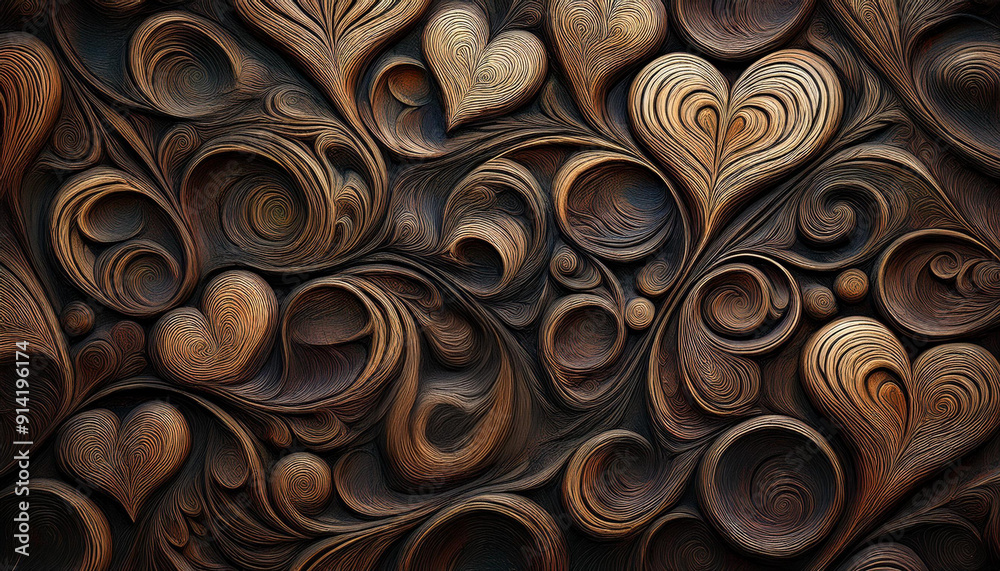 Naklejka premium Tekstura drewno, deseń serca, tapeta generative ai