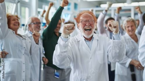 The jubilant scientists' celebration photo