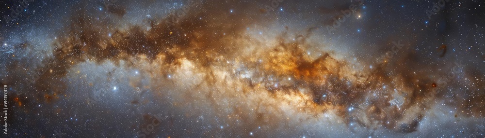 Stunning high-resolution panorama of a star-filled galaxy with vibrant colors, showcasing the intricate beauty of the cosmos and space wonders.