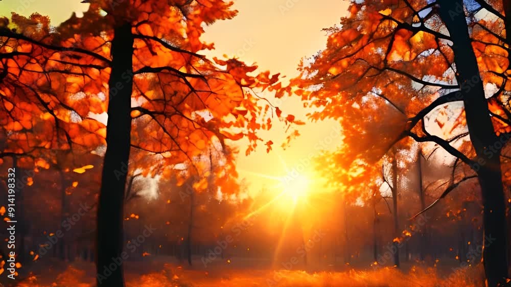 Autumn park under the sun rays on a natural sunset background.Sunset at fall season. Wallpaper. Wallpaper for social networks. Space for text. Generated by AI Autumn park under the sun rays on a natural sunset background.Sunset at fall season. Wallpaper. Wallpaper for social networks. Space for text. Generated by AI