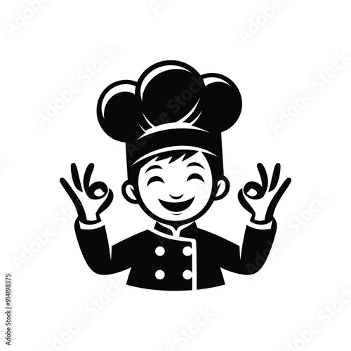 Smiling Chef with Thumbs Up - Black and White Cooking Excellence Illustration