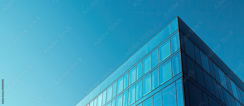 Modern building design set against a backdrop of clear blue sky with ample space for text in the image Modern building design set against a backdrop of clear blue sky with ample space for text in the image
