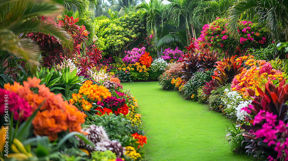 Fototapeta premium A lush garden filled with a variety of colorful flowers in full bloom 