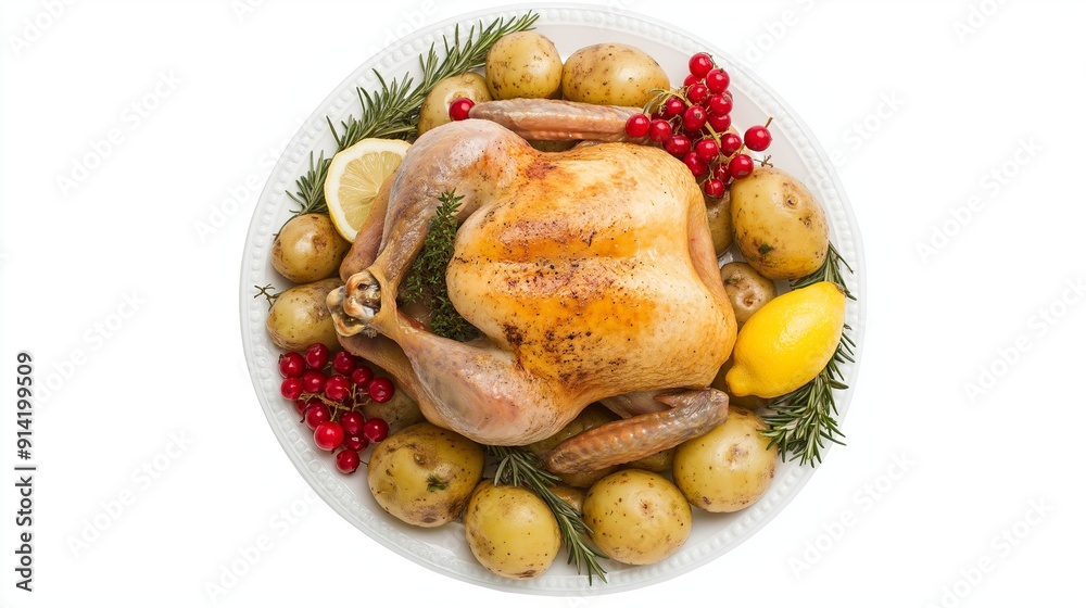 Roast Chicken Dinner Plate with Garnishes Thanksgiving Day Roast Chicken Dinner Plate with Garnishes Thanksgiving Day