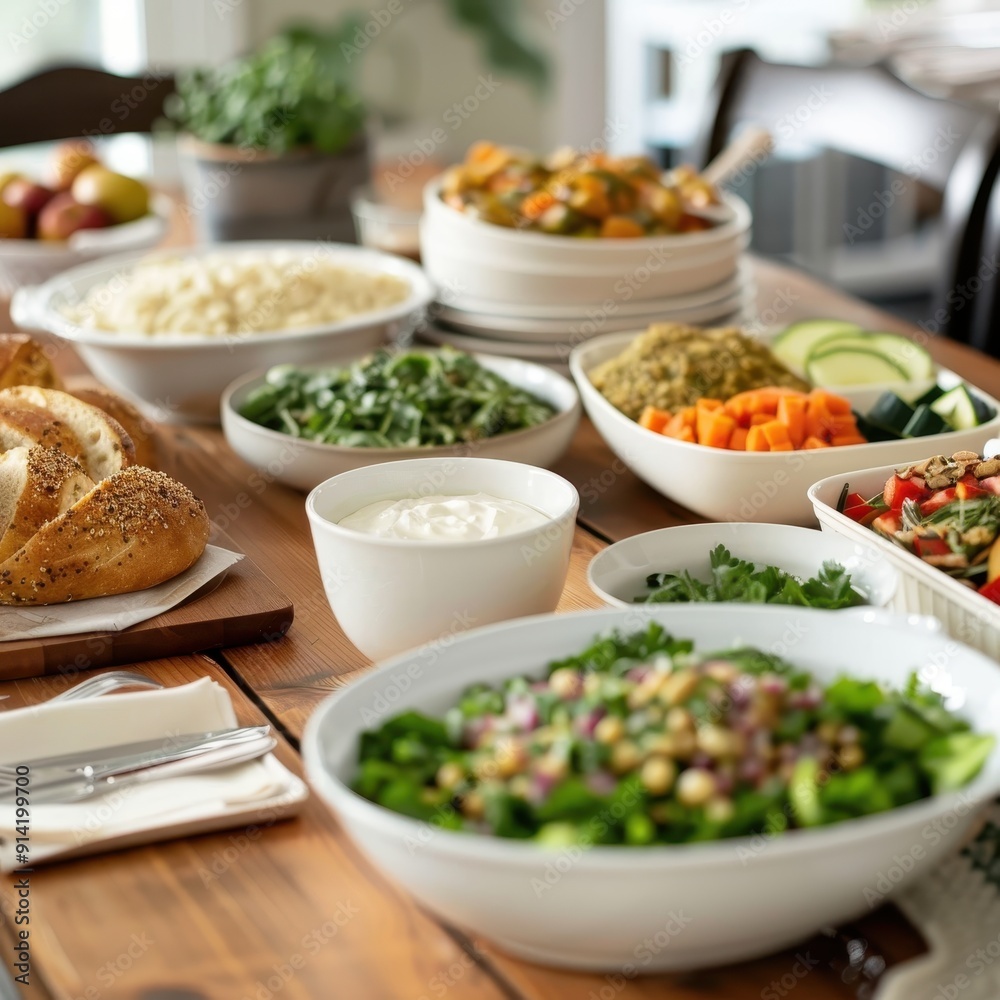 A traditional Jewish dinner table with kosher meals, showcasing kosher food culture and kosher food standards, emphasizing kosher compliance and Jewish dietary habits