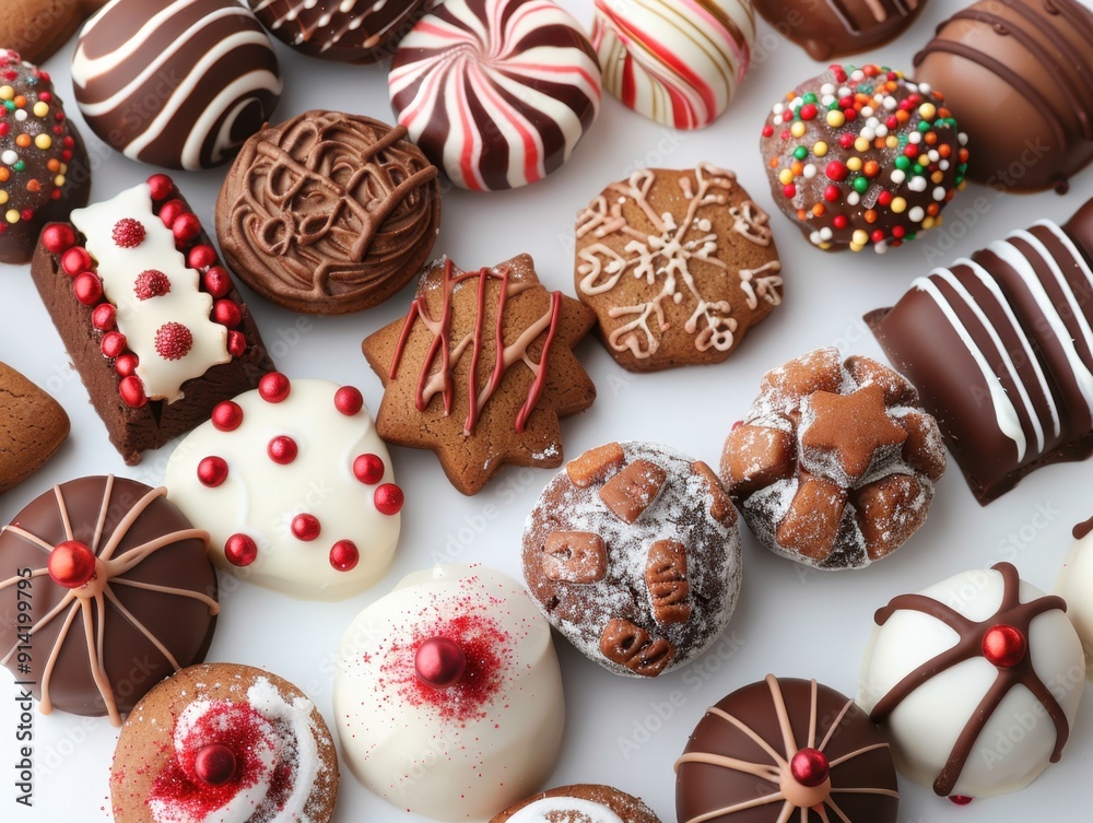 Assortment of Holiday Sweets on White Background

