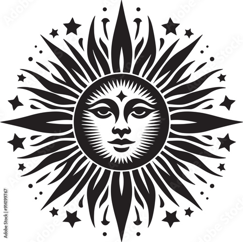 Sun silhouette vector isolated on white background