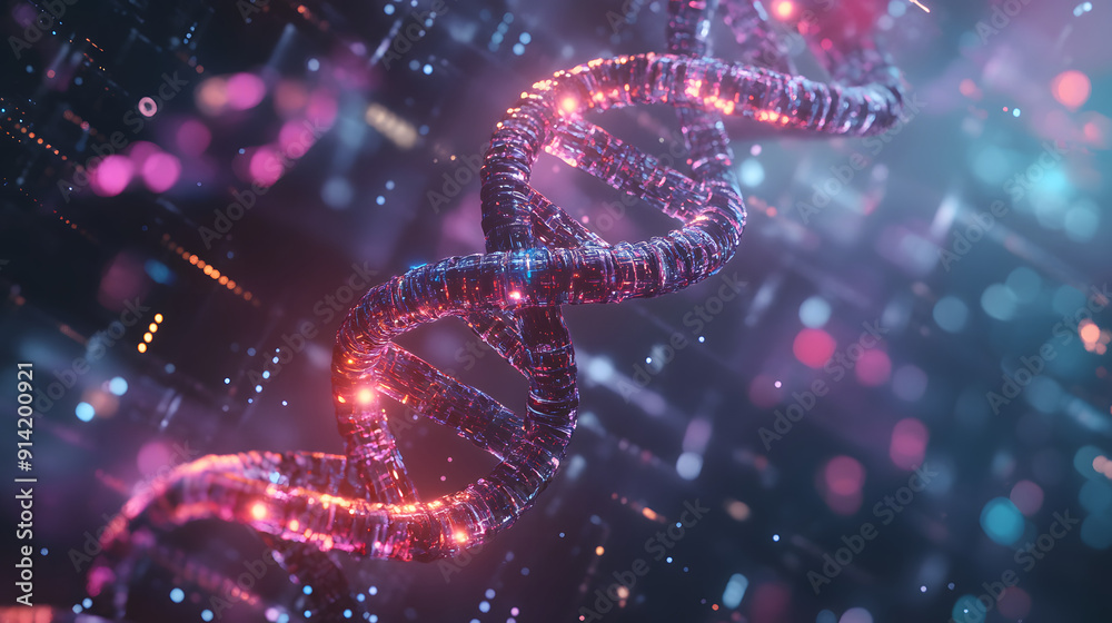 3D DNA helix modern digital interface blue tones and high-tech graphics advancements in genetic engineering and biotechnology 3D DNA helix modern digital interface blue tones and high-tech graphics advancements in genetic engineering and biotechnology