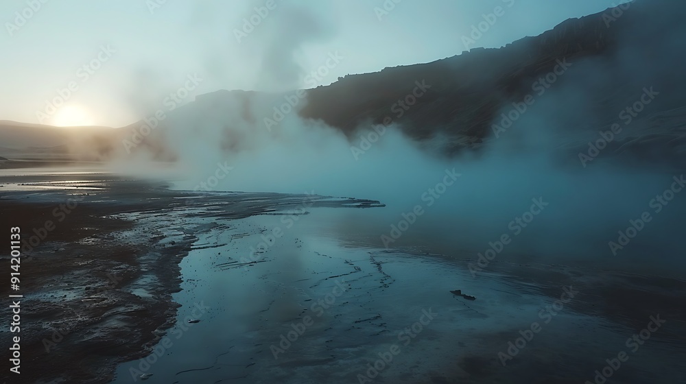 Obraz premium Misty Morning Landscape with Sun