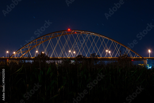 Night View of Blennerhassett Island Bridge over the Ohio River and Blennerhassett Island - Belpre, Ohio and Parkersburg, West Virginia