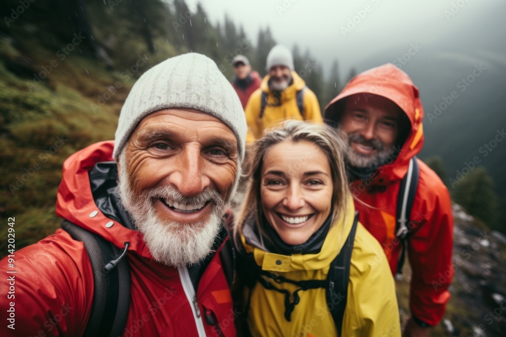 Smiling portrait of senior hikers taking a selfie Smiling portrait of senior hikers taking a selfie