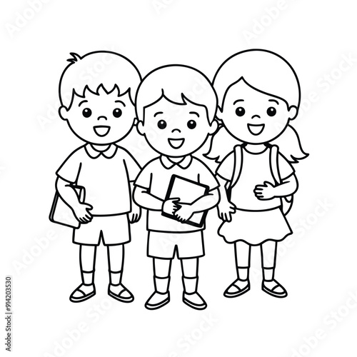 Single Line Art Coloring Page for Kids - Back to School Vector Illustration