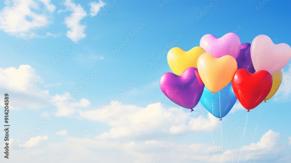 Heart Shaped Balloons in Blue Sky Heart Shaped Balloons in Blue Sky