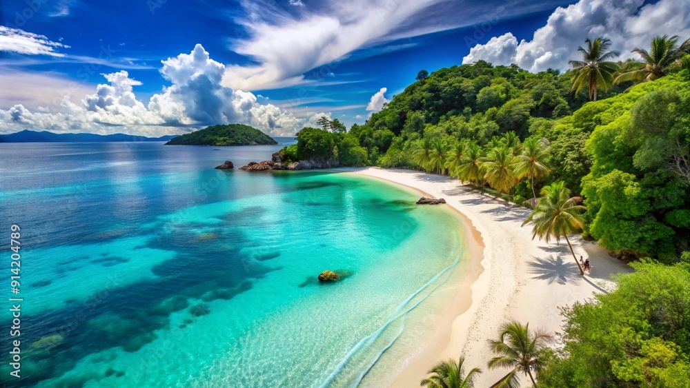 A secluded beach with turquoise water and powdery white sand A secluded beach with turquoise water and powdery white sand