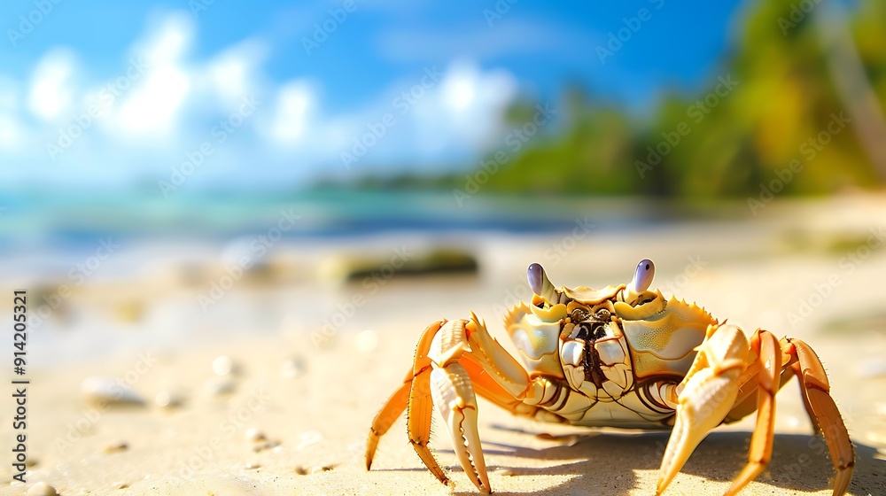 Close up of a crab on the tropical beach sand Close up of a crab on the tropical beach sand