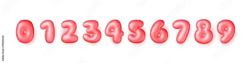 3D red balloon numbers set isolated. Render rubber shiny digits, pink air balloon character collection. Birthday or anniversary, party invitation concepts elements. Vector illustration. 3D red balloon numbers set isolated. Render rubber shiny digits, pink air balloon character collection. Birthday or anniversary, party invitation concepts elements. Vector illustration.