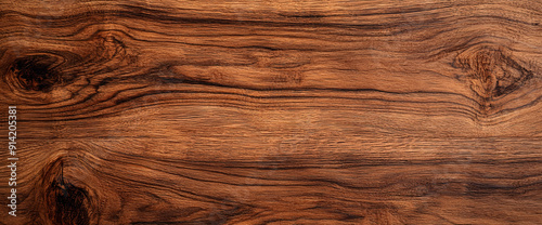 Dark brown wooden plank background with natural grain pattern. photo