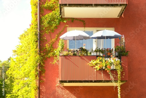 Canvas Print Closeup of a balcony in apartment residential building