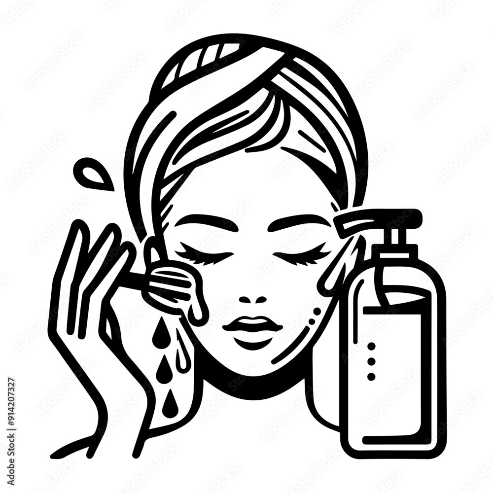 Fototapeta premium Beautiful girl take care of her facial washing icon