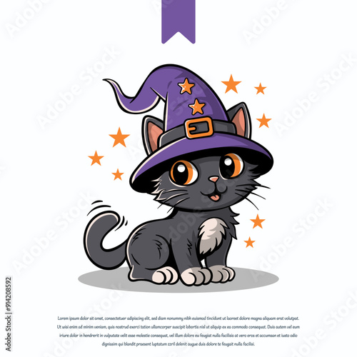 Cat Wearing a Witch's Hat Cartoon Mascot Logo photo