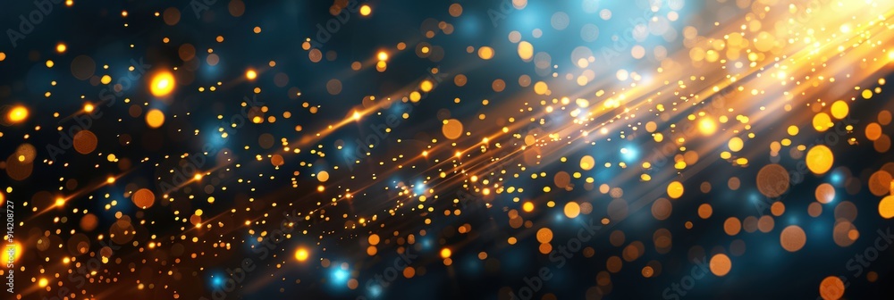 Fototapeta premium Vibrant abstract background featuring dynamic strands of golden light and bokeh effects, creating an enchanting and energetic atmosphere.