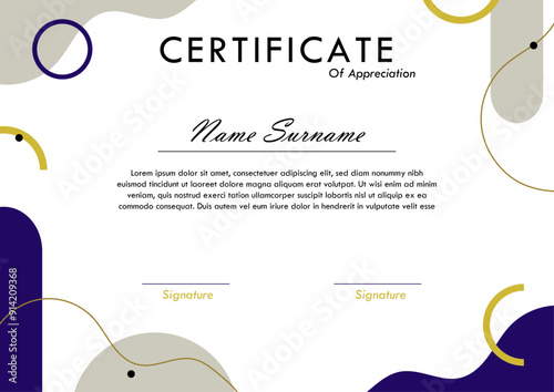 Certificate featuring elegant graphics and space