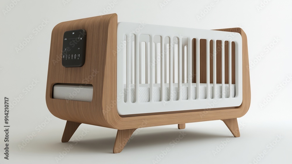 Modern Wooden Baby Crib with Integrated Smart Features Modern Wooden Baby Crib with Integrated Smart Features